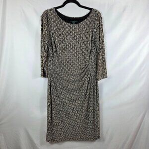 Lauren Ralph Lauren Ruched Sheath Dress Women's Size 16 Black & Tan Geo Print